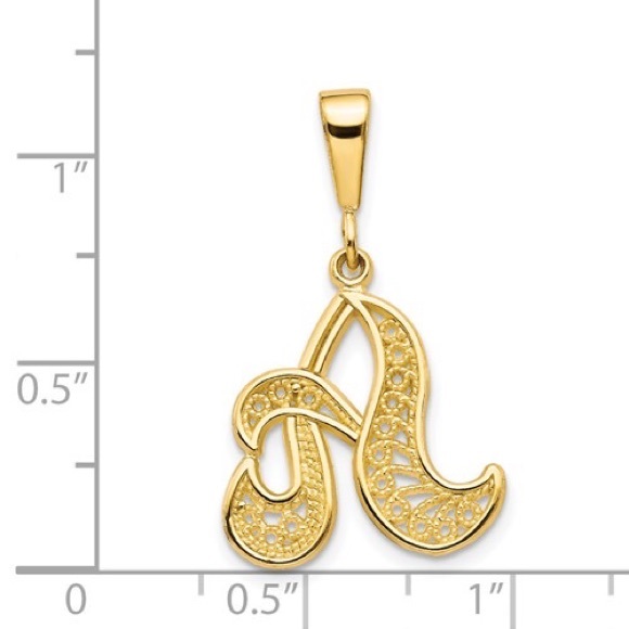 14k Yellow or White Gold Filigree Stylized Letter Initial Alphabet Charm Pendant - Picture 2 of 16